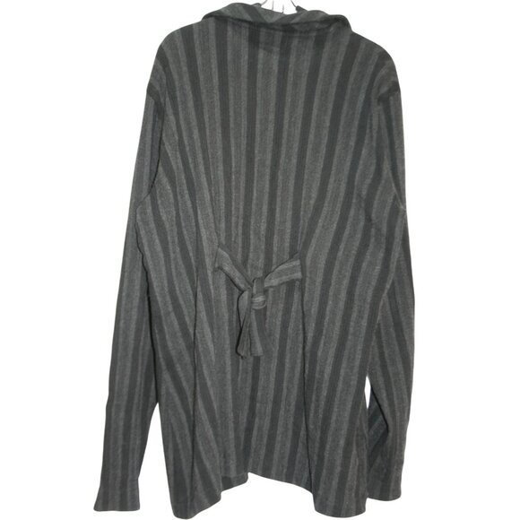 Su-Zen Wool Blend Cardigan Sweater Women L Black Gray Stripe Made in USA Artisan - Picture 2 of 9